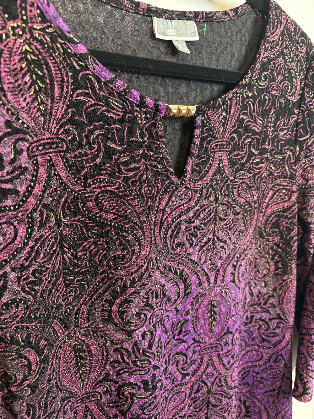 JM Collection Purple Paisley Keyhole Tunic Top with Black Accents - Picture 3 of 9